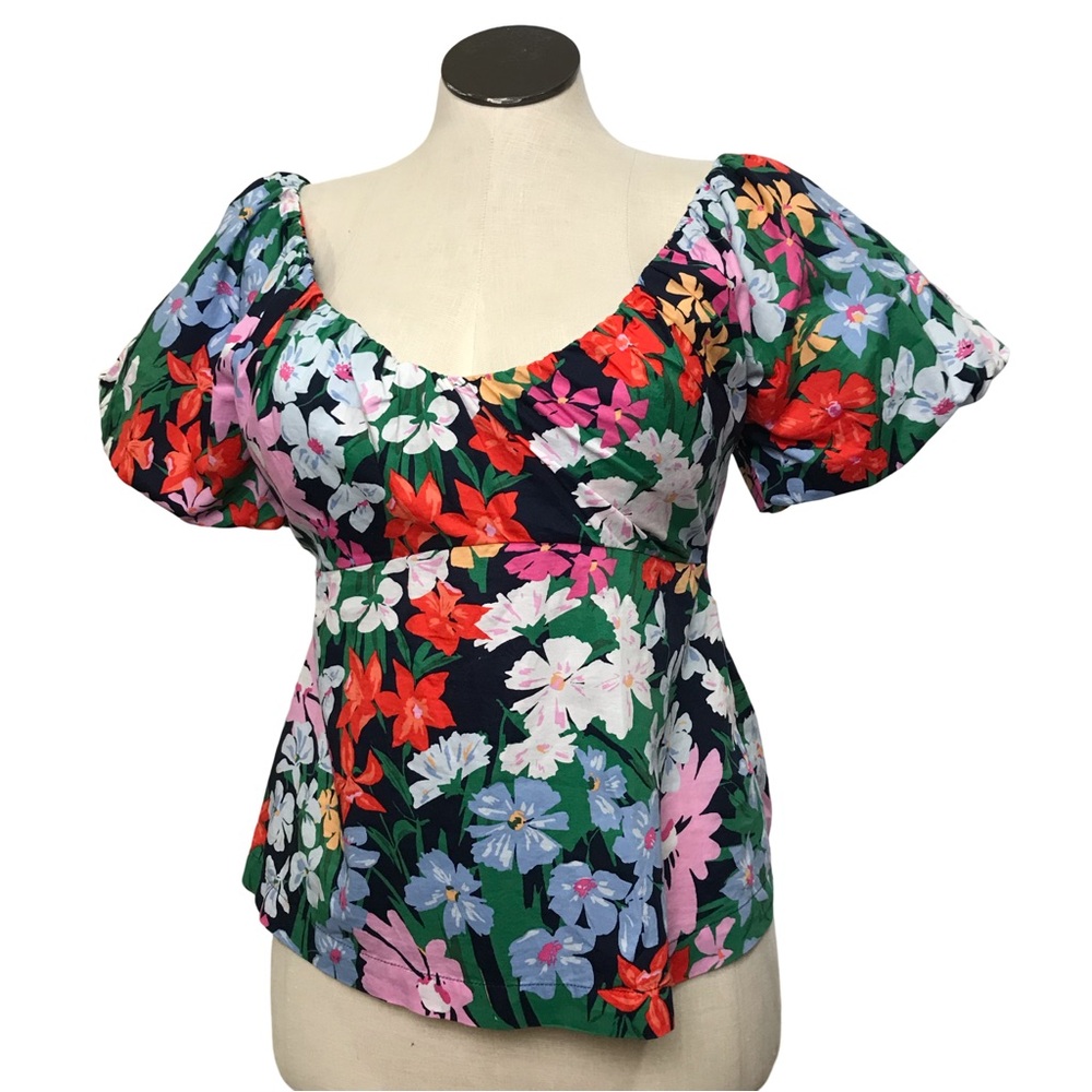 Old Navy Peplum Crop Top Women’s Size M Multicolor Floral Balloon Short Sleeve’s